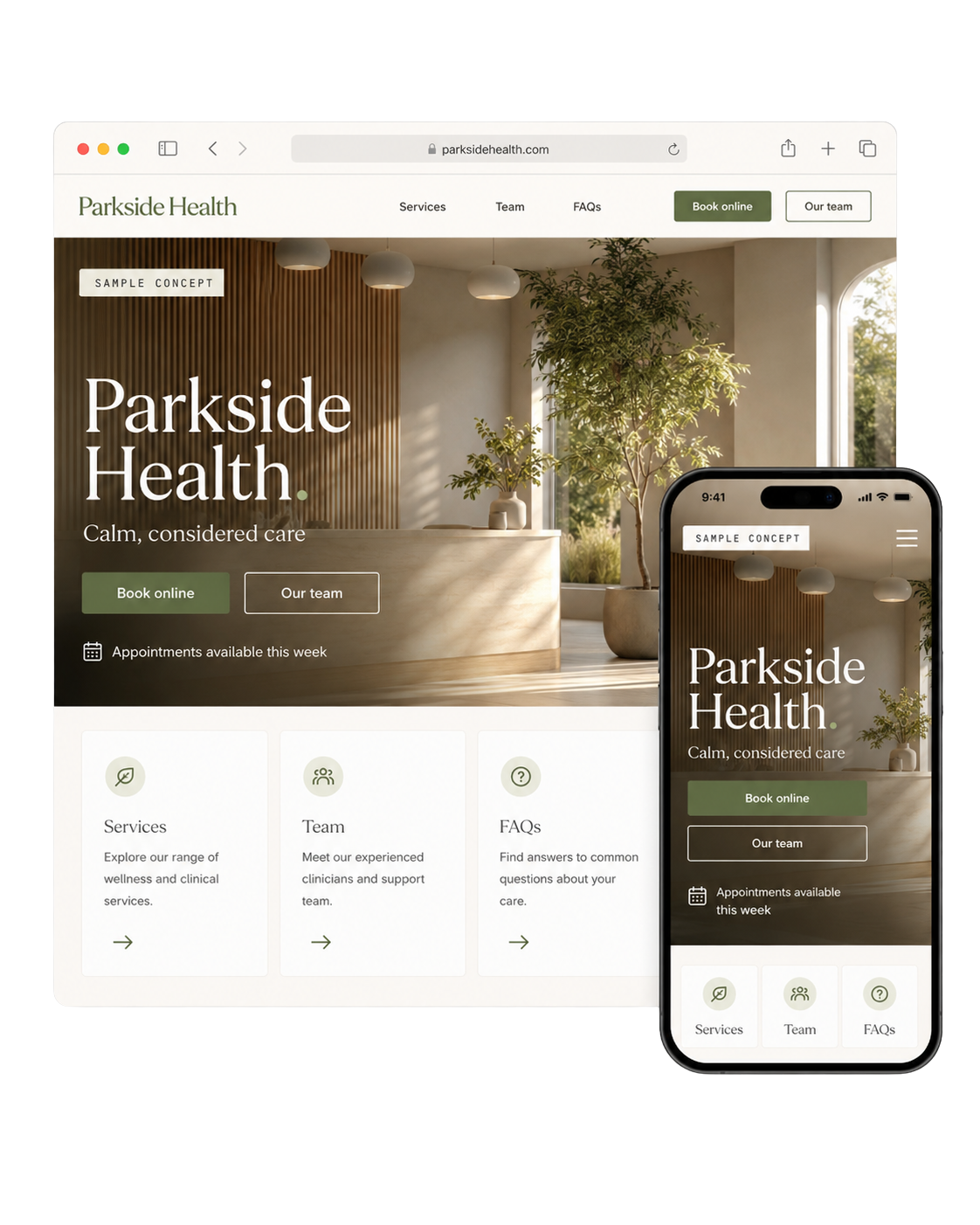 Parkside Health — sample concept website design by Mainline Studio